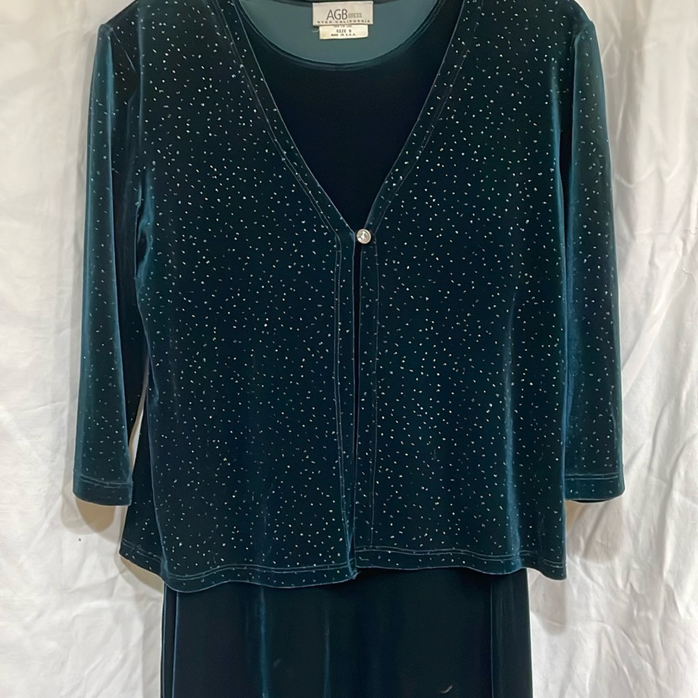Green Velvet 3/4 length sleeve dress by AGB DRESS tiny spot shown in last pic